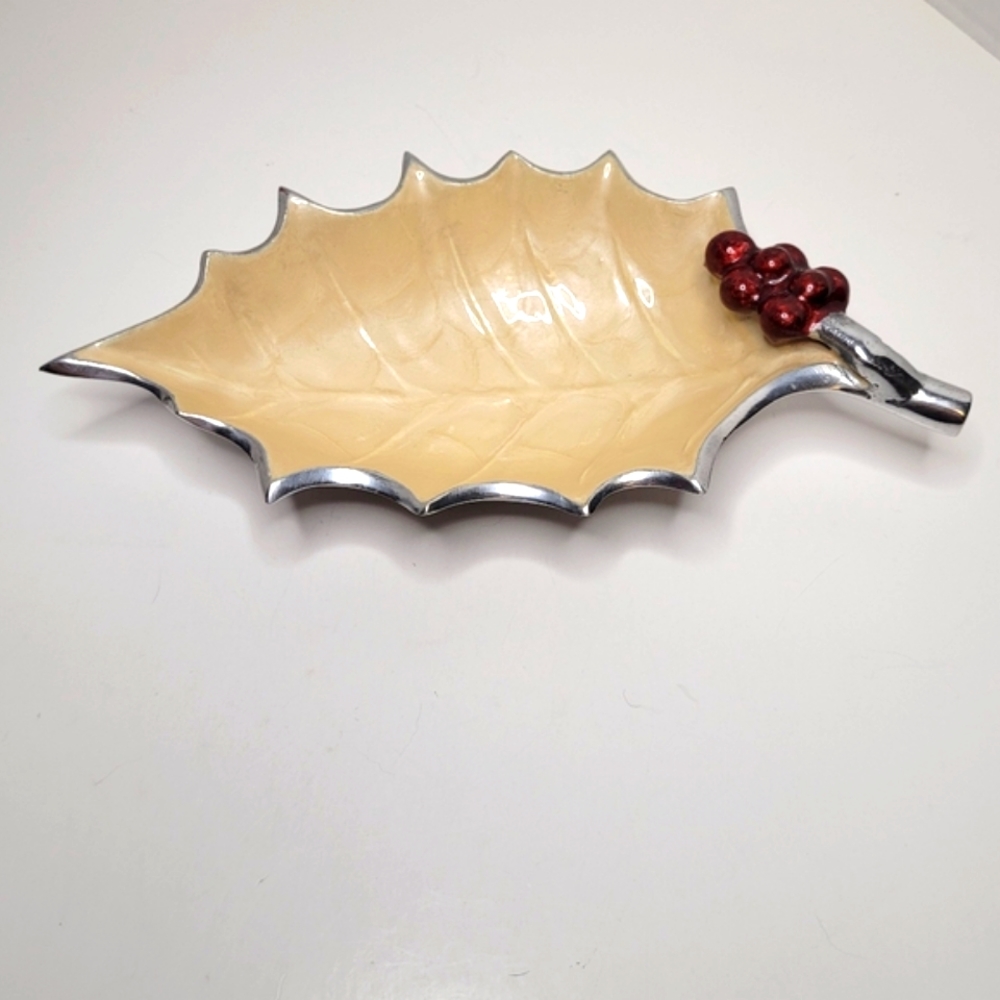 Julia Knight Holly Sprig Sauce Bowl Dish with Berries Signed Made in India